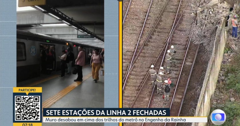 Muro desaba no Engenho da Rainha e interrompe a circulação do Metrô Rio