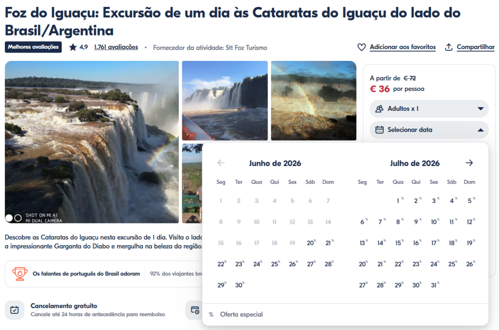 Em primeiro lugar, ao comprar os ingressos para as Cataratas do Iguaçu, escolha a data 